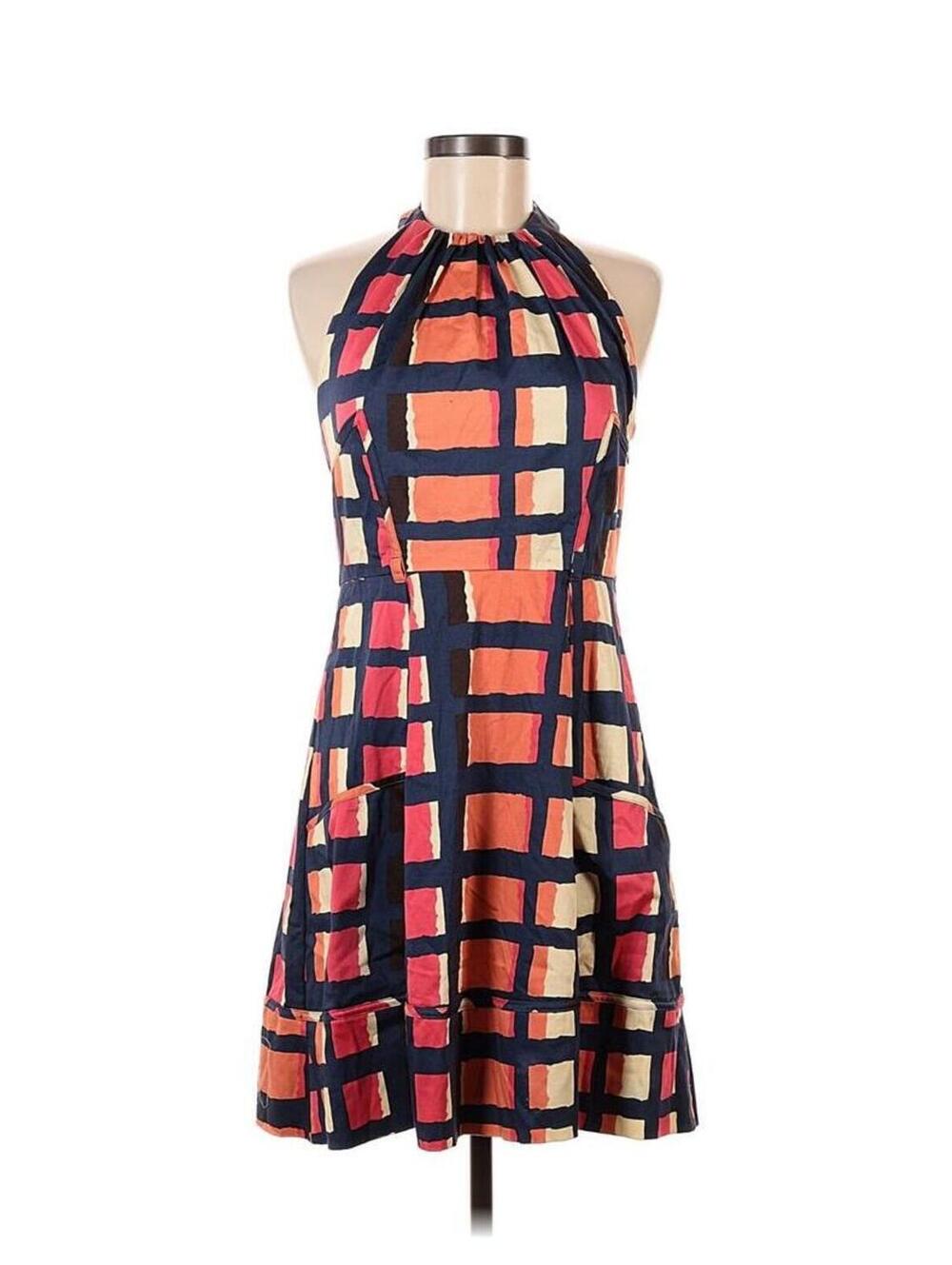 Sleeveless Halter Neck Dress with Geometric Print